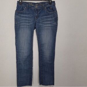 Apple Bottoms Y2K Low Rise Grunge Embroidered Cropped Denim Jeans Size 9/10